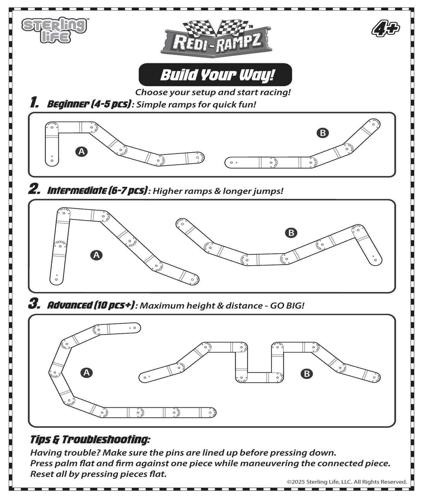 Redi-Rampz: STEM Ramp Builder Set – 10 Modular Track Pieces with Adjustable Angles + 2 Monster Trucks | Build Custom Ramps, Bridges & Jumps (Ages 4-8, No Batteries, Fits 1:64 Vehicles)