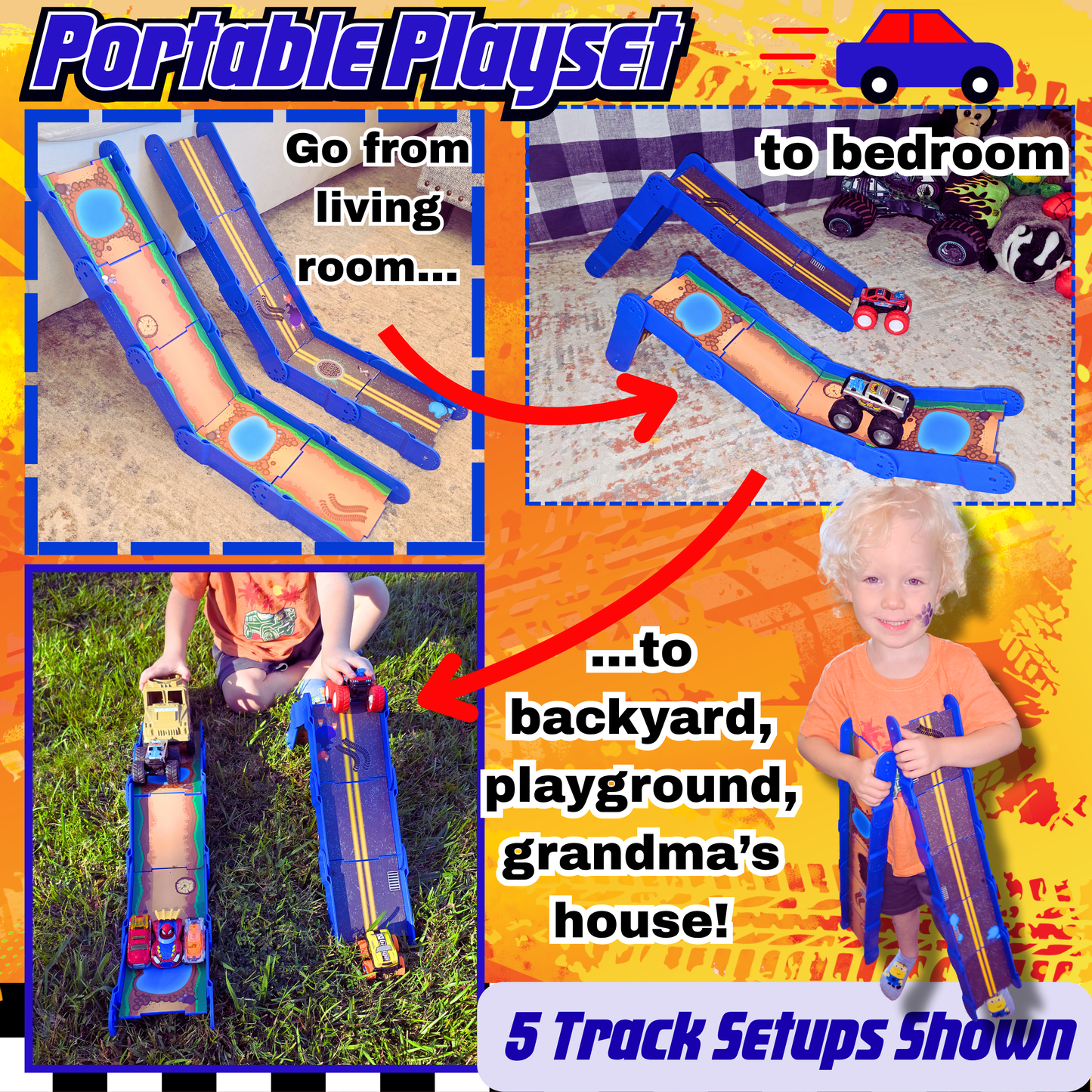 Redi-Rampz: STEM Ramp Builder Set – 10 Modular Track Pieces with Adjustable Angles + 2 Monster Trucks | Build Custom Ramps, Bridges & Jumps (Ages 4-8, No Batteries, Fits 1:64 Vehicles)