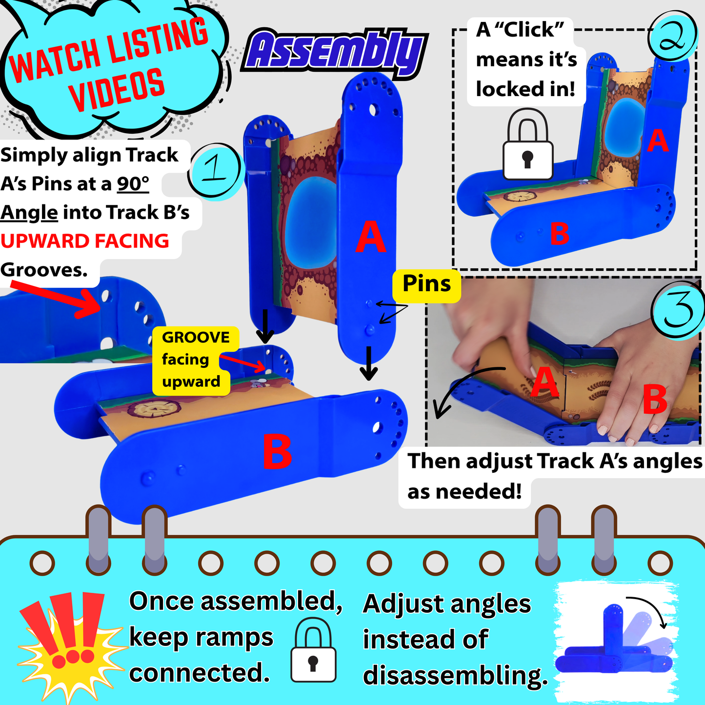 Redi-Rampz: STEM Ramp Builder Set – 10 Modular Track Pieces with Adjustable Angles + 2 Monster Trucks | Build Custom Ramps, Bridges & Jumps (Ages 4-8, No Batteries, Fits 1:64 Vehicles)